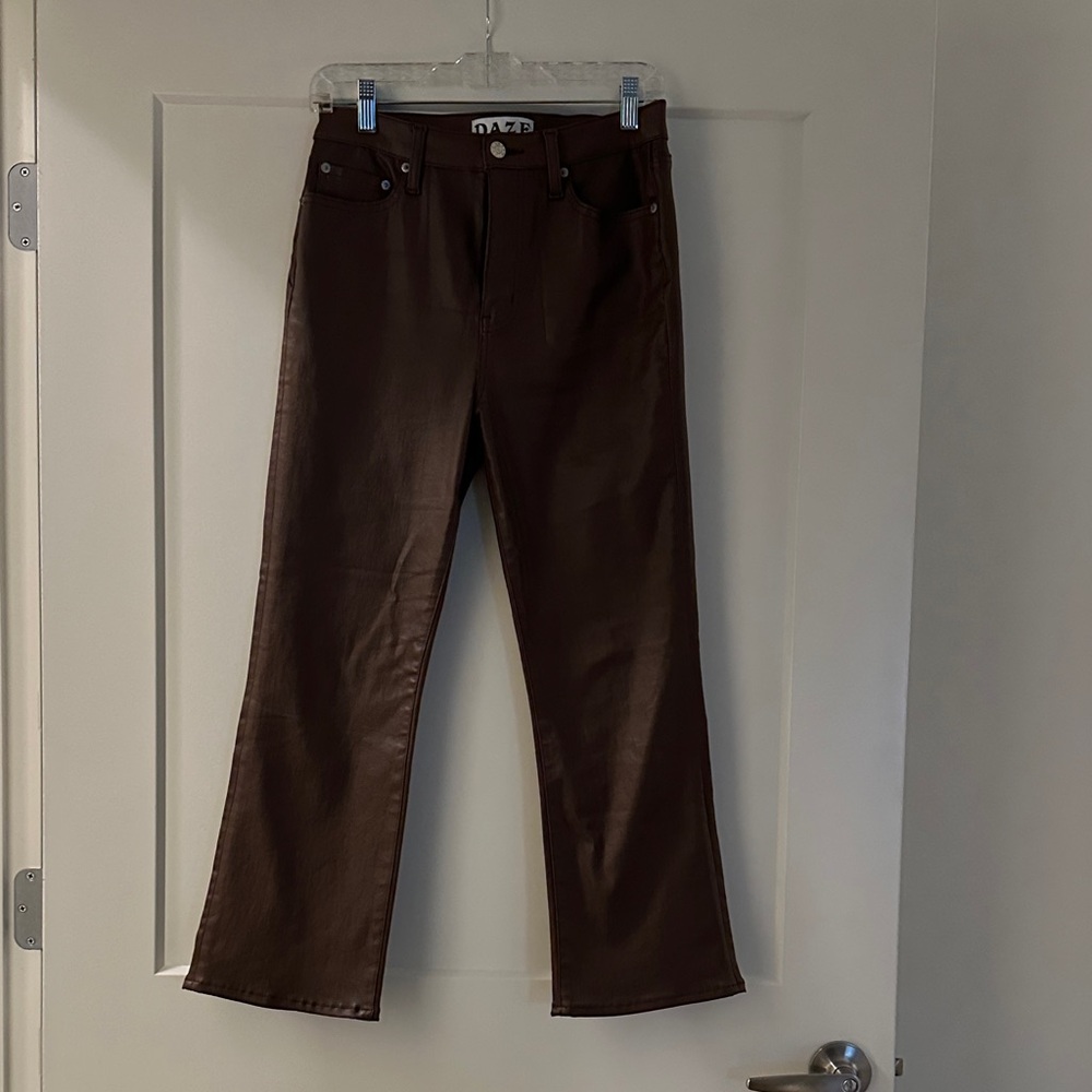 DAZE Light Brown faux leather boot cut cropped Pants